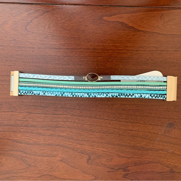 Boho Multilayer Blue Leather Cuff Bracelet - Picture 4 of 9